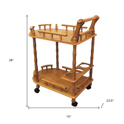 24" Oak Wood Rolling Bar Cart With Wine Storage - Loft&Timber