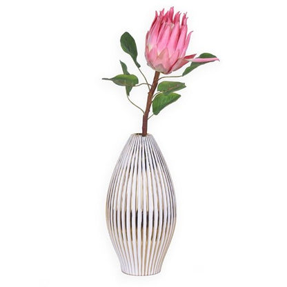 14" White and Gold Ceramic Striped Bud Vase - Loft&Timber