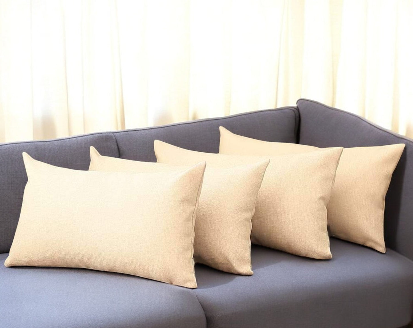 Set of Four 12" X 20" Ivory Fabric Lumbar Throw Pillows - Loft&Timber