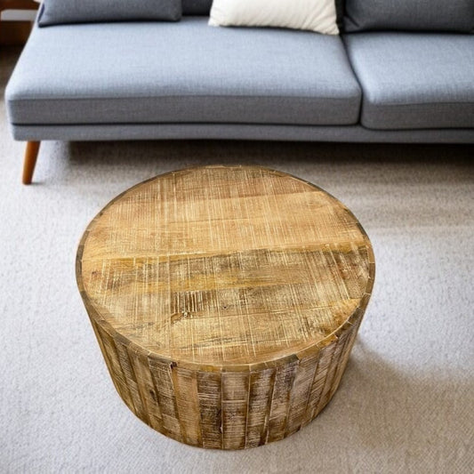 34" Natural Solid Wood Round Bunching Coffee Tables - Loft&Timber