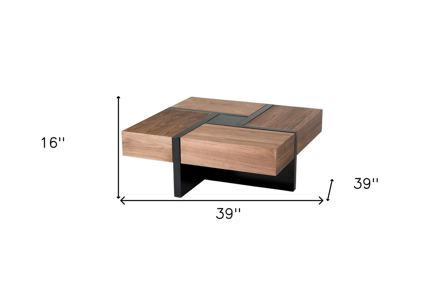 39" Brown and Black Wood Square Solid Coffee Table With Four Drawers-8
