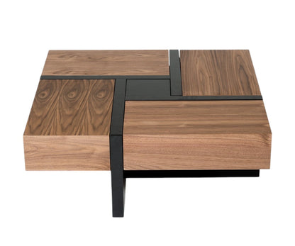 39" Brown and Black Wood Square Solid Coffee Table With Four Drawers-1