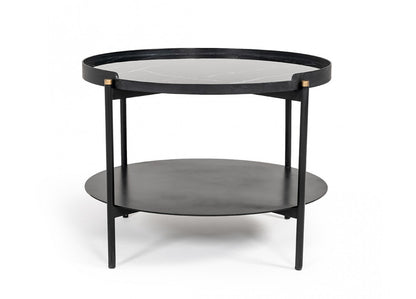 24" Black Faux Marble And Metal Round Coffee Table With Shelf - Loft&Timber