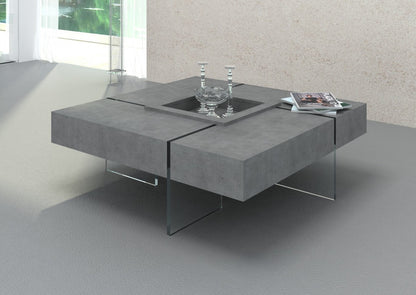47" Gray and Clear Concrete And Glass Square Solid Coffee Table - Loft&Timber