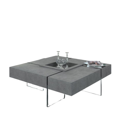 47" Gray and Clear Concrete And Glass Square Solid Coffee Table - Loft&Timber