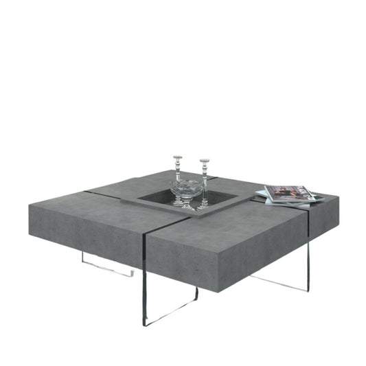 47" Gray and Clear Concrete And Glass Square Solid Coffee Table - Loft&Timber