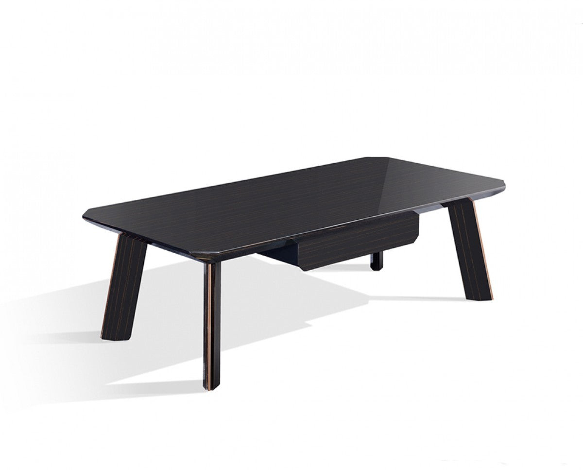 55" Ebony and Dark Brown Wood And Stainless Steel Coffee Table With Drawer - Loft&Timber