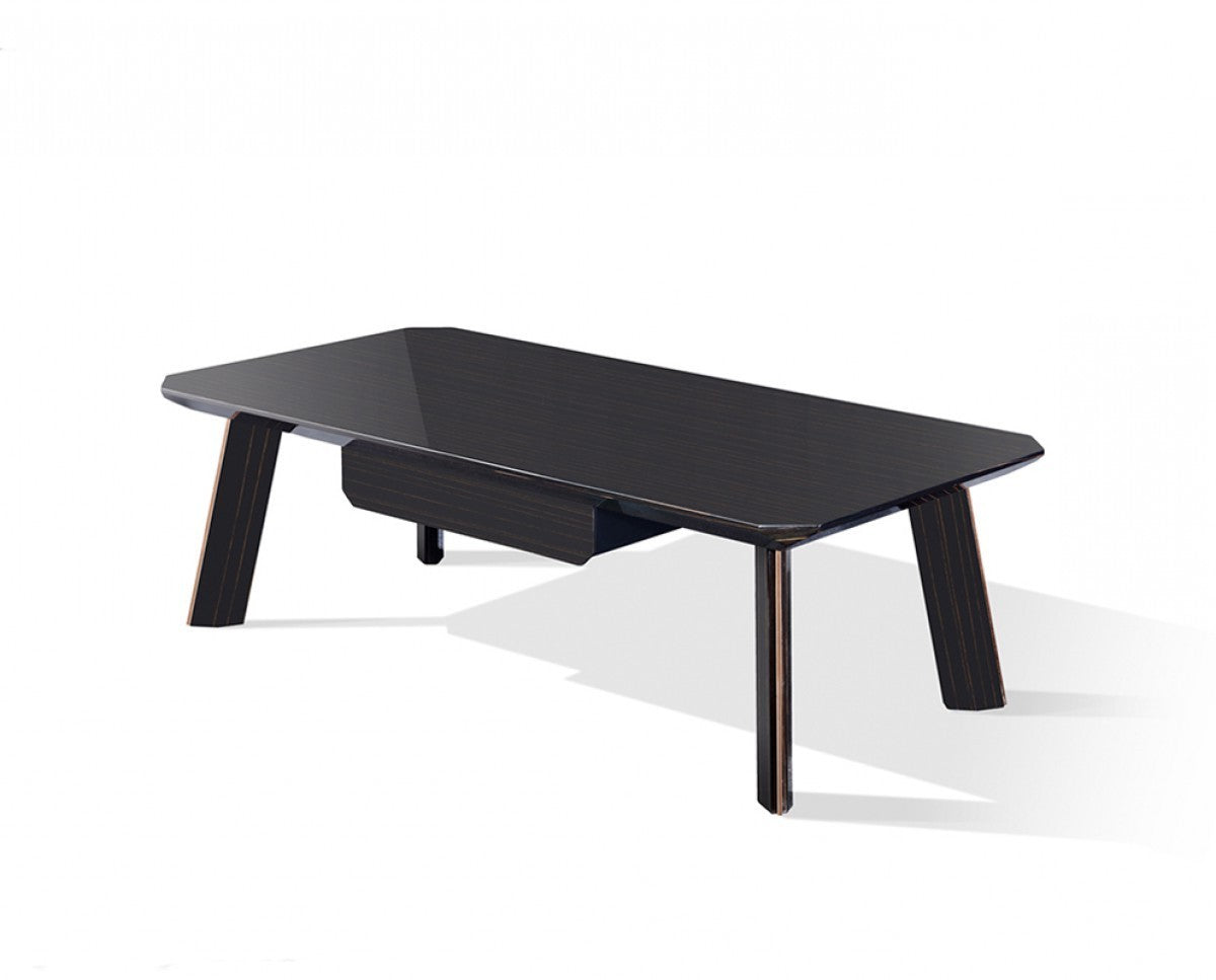 55" Ebony and Dark Brown Wood And Stainless Steel Coffee Table With Drawer - Loft&Timber