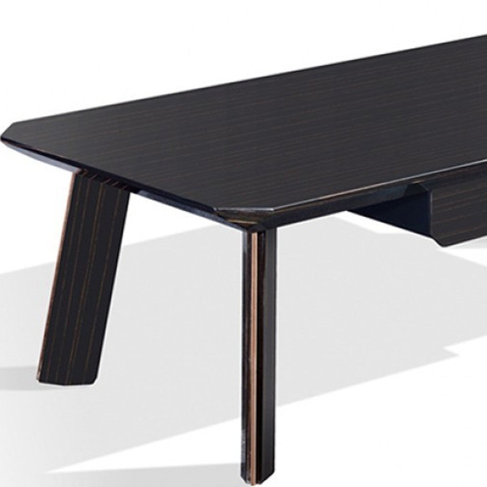 55" Ebony and Dark Brown Wood And Stainless Steel Coffee Table With Drawer - Loft&Timber