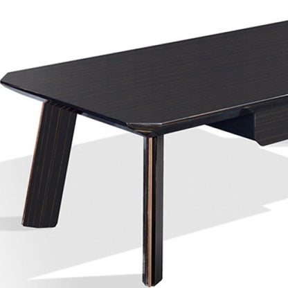 55" Ebony and Dark Brown Wood And Stainless Steel Coffee Table With Drawer - Loft&Timber