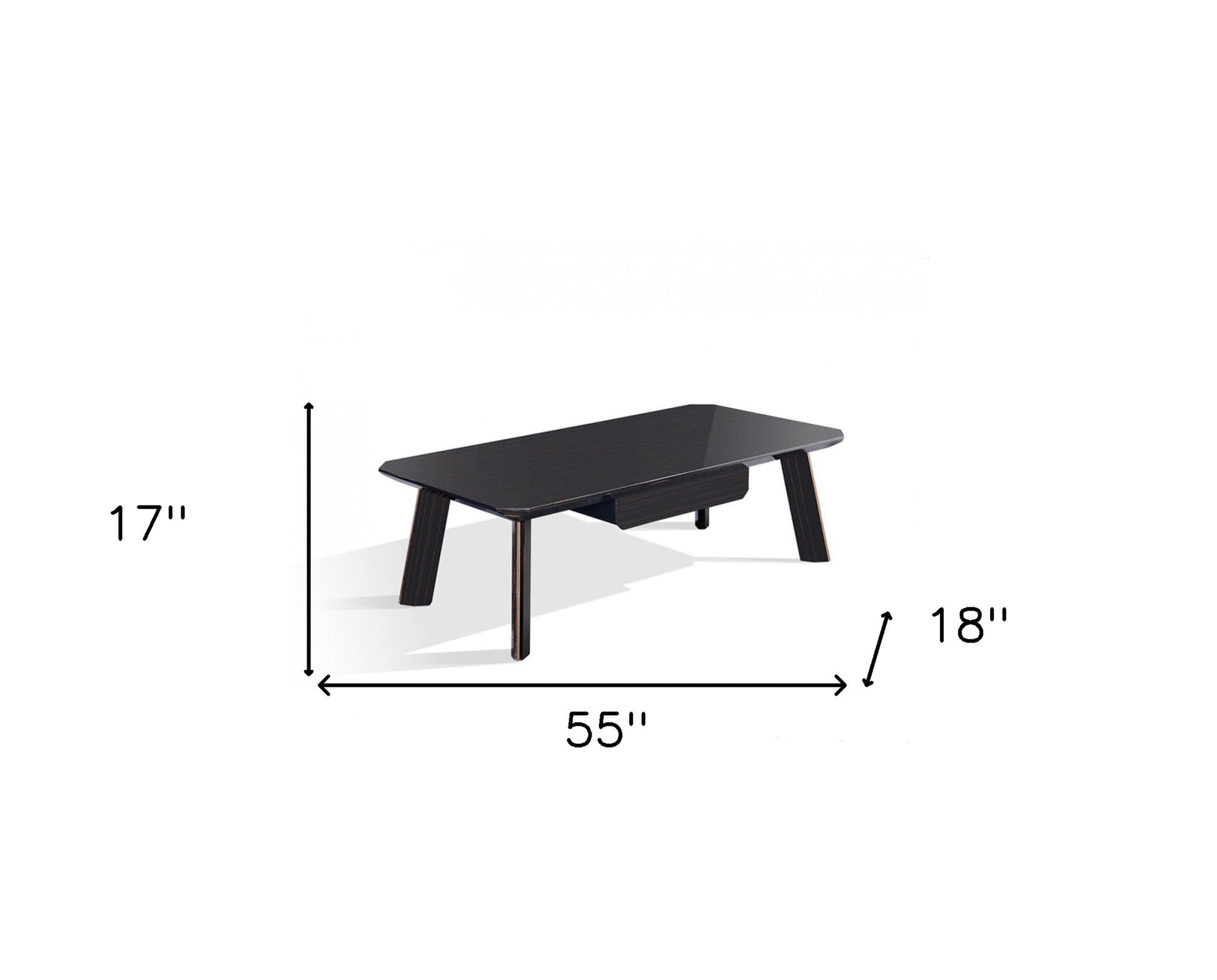 55" Ebony and Dark Brown Wood And Stainless Steel Coffee Table With Drawer - Loft&Timber
