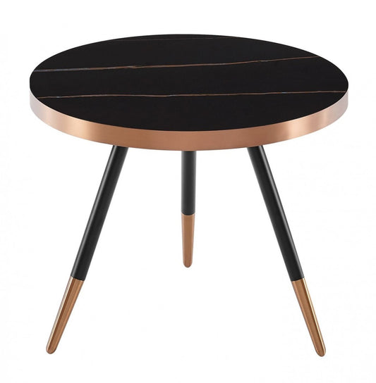 20" Black and Gold Faux Marble And Metal Round Coffee Table - Loft&Timber