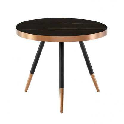20" Black and Gold Faux Marble And Metal Round Coffee Table - Loft&Timber