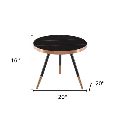 20" Black and Gold Faux Marble And Metal Round Coffee Table - Loft&Timber