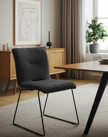 Set of Two Gray and Black Upholstered Fabric Dining Side Chairs - Loft&Timber