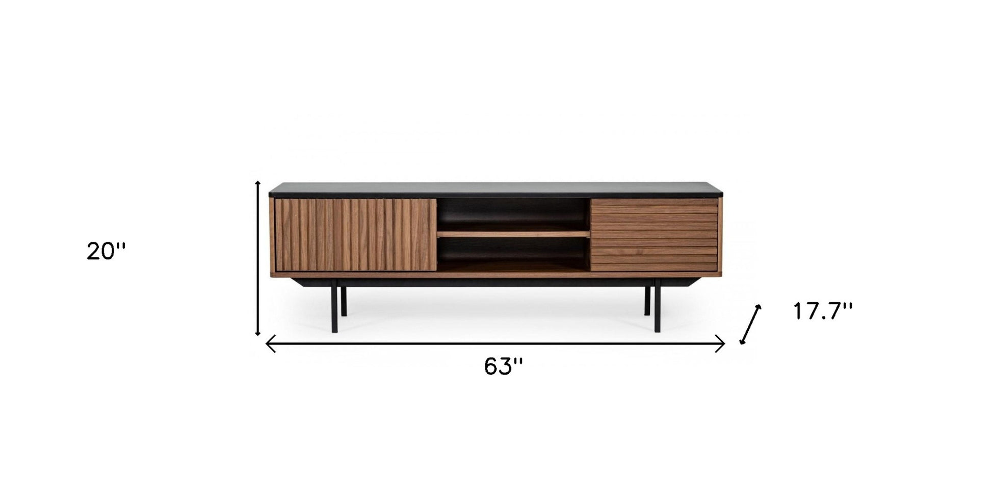 63" Walnut And Gray Wood Open And Enclosed Storage TV Stand-5