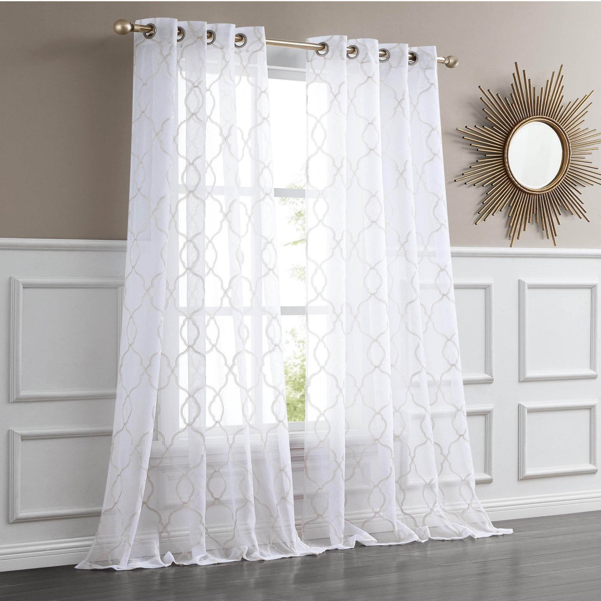 84” Charcoal Trellis Pattern Embroidered Window Curtain Panel - Loft&Timber