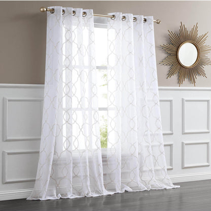 84” Charcoal Trellis Pattern Embroidered Window Curtain Panel - Loft&Timber