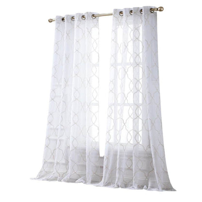 84” Charcoal Trellis Pattern Embroidered Window Curtain Panel - Loft&Timber