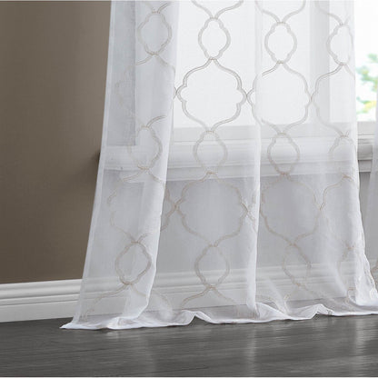 84” Charcoal Trellis Pattern Embroidered Window Curtain Panel - Loft&Timber