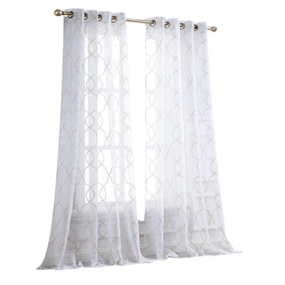 84” Charcoal Trellis Pattern Embroidered Window Curtain Panel - Loft&Timber