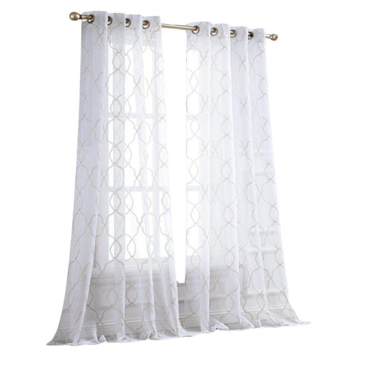 84” Charcoal Trellis Pattern Embroidered Window Curtain Panel - Loft&Timber
