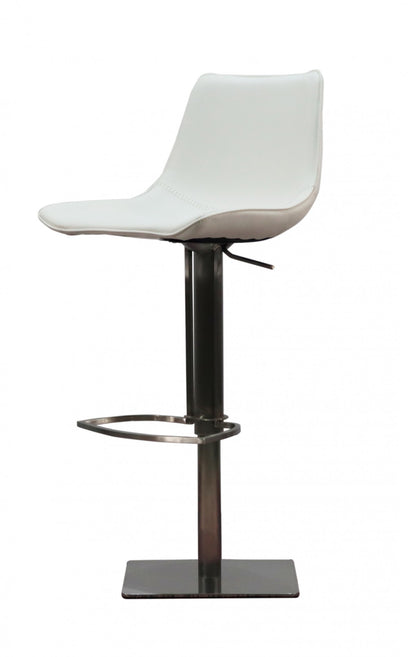 29" White and Silver Faux Leather and Stainless Steel Bar Height Swivel Bar Chair - Loft&Timber