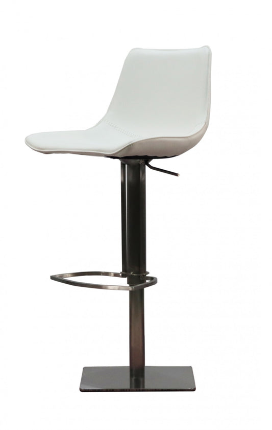 29" White and Silver Faux Leather and Stainless Steel Bar Height Swivel Bar Chair - Loft&Timber