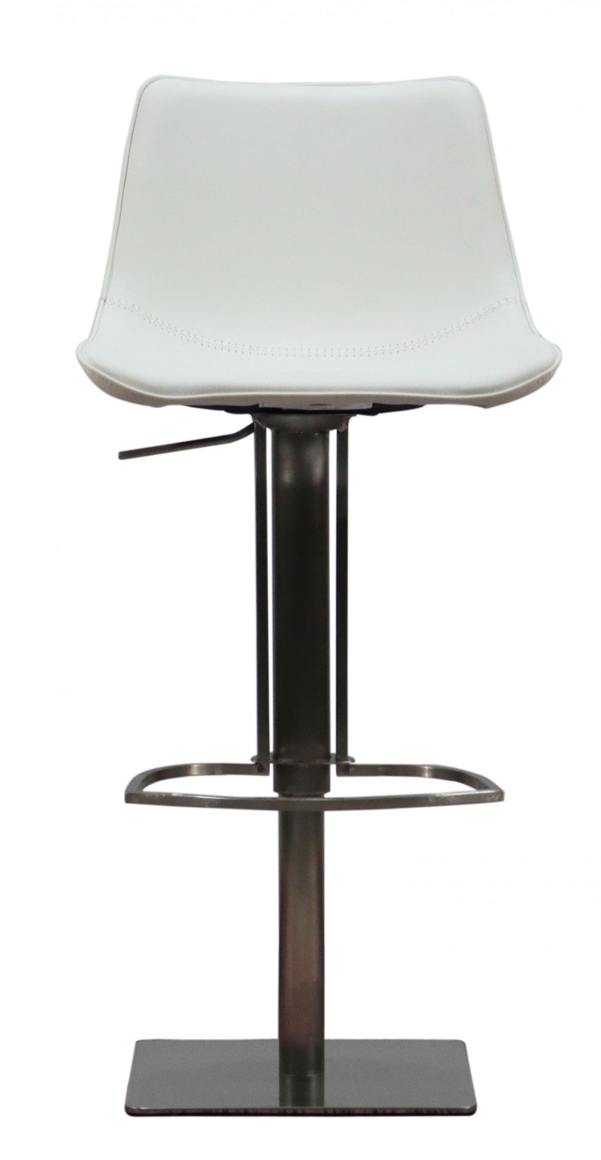 29" White and Silver Faux Leather and Stainless Steel Bar Height Swivel Bar Chair - Loft&Timber