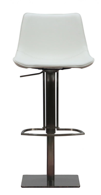 29" White and Silver Faux Leather and Stainless Steel Bar Height Swivel Bar Chair - Loft&Timber