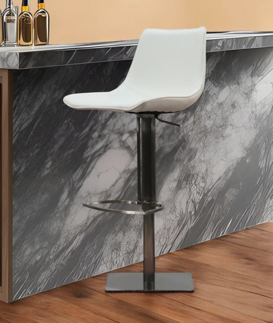 29" White and Silver Faux Leather and Stainless Steel Bar Height Swivel Bar Chair - Loft&Timber
