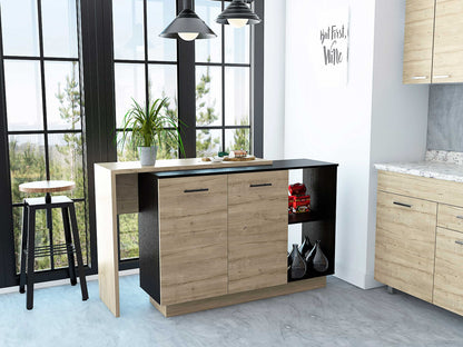 Natural and Natural And Black 59" Kitchen Island With Storage - Loft&Timber