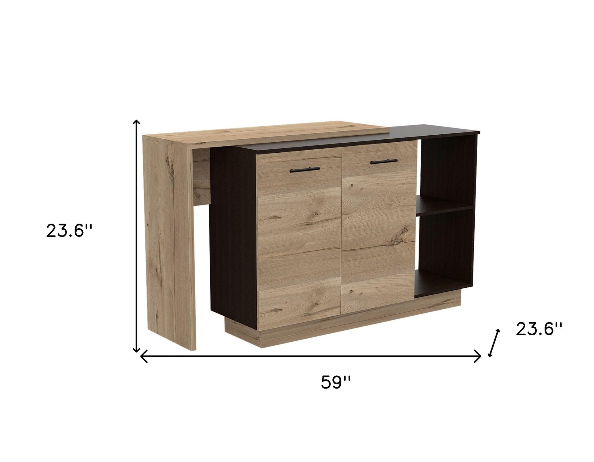 Natural and Natural And Black 59" Kitchen Island With Storage - Loft&Timber