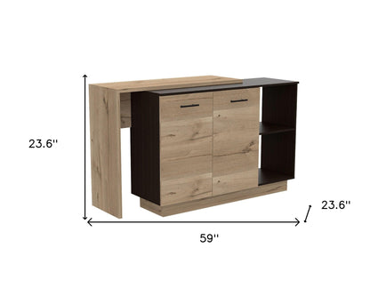 Natural and Natural And Black 59" Kitchen Island With Storage - Loft&Timber