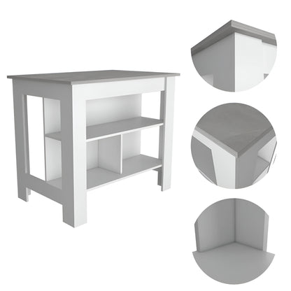White and Gray 41" Kitchen Island With Storage - Loft&Timber