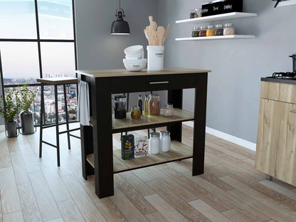 Black and Natural 40" Kitchen Island With Storage - Loft&Timber