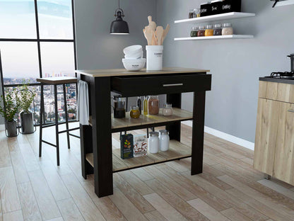 Black and Natural 40" Kitchen Island With Storage - Loft&Timber