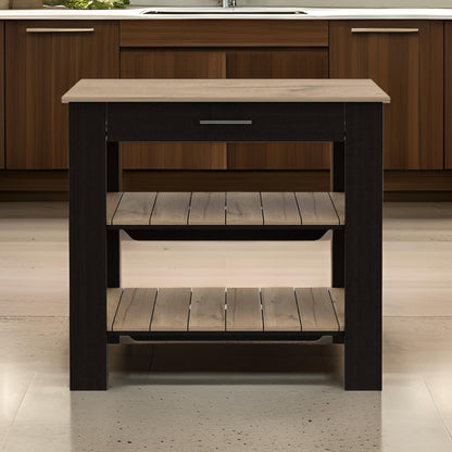 Black and Natural 40" Kitchen Island With Storage - Loft&Timber