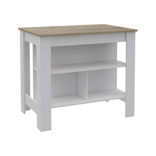 White and Brown 41" Kitchen Island With Storage - Loft&Timber