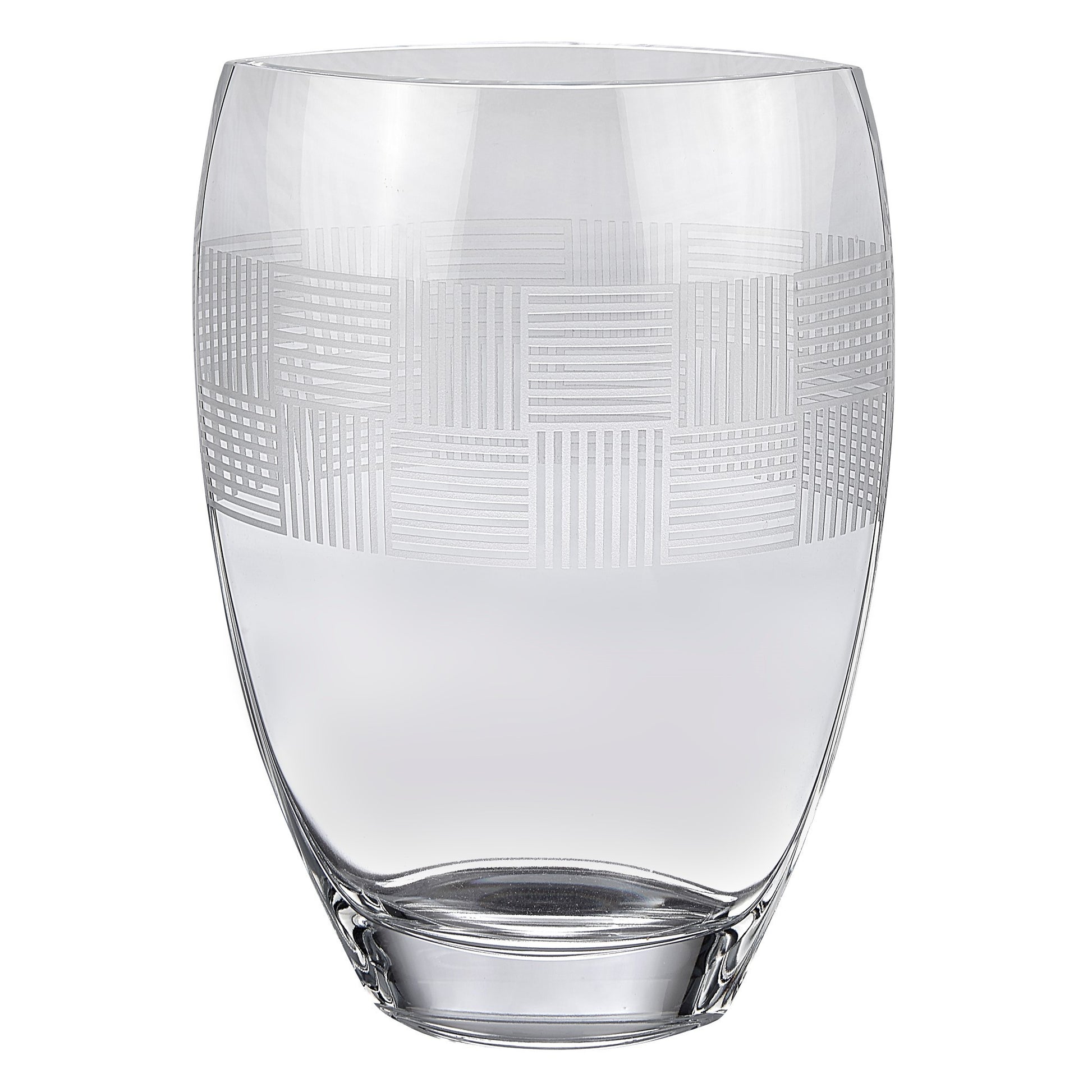 12" Clear With Geometric Pattern Oval Crystal Table Vase - Loft&Timber