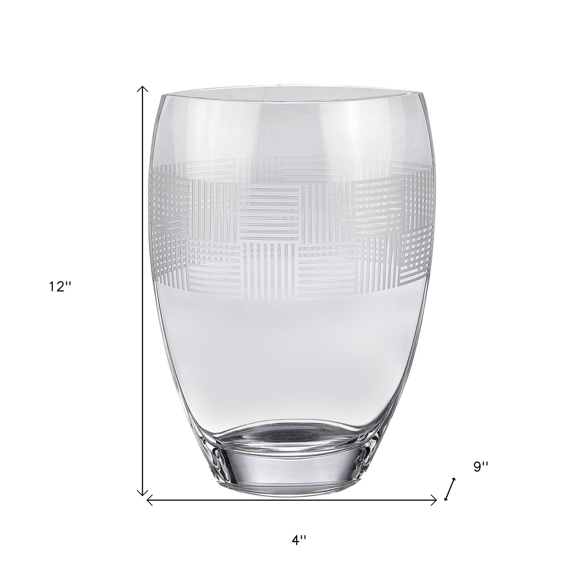 12" Clear With Geometric Pattern Oval Crystal Table Vase - Loft&Timber
