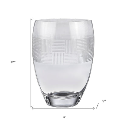 12" Clear With Geometric Pattern Oval Crystal Table Vase - Loft&Timber