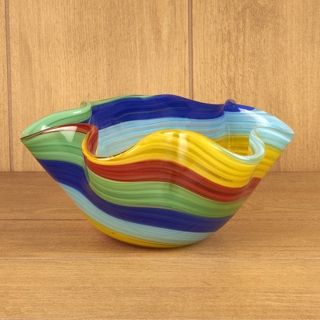 8" Rainbow Murano Glass Wavy Serving Bowl - Loft&Timber