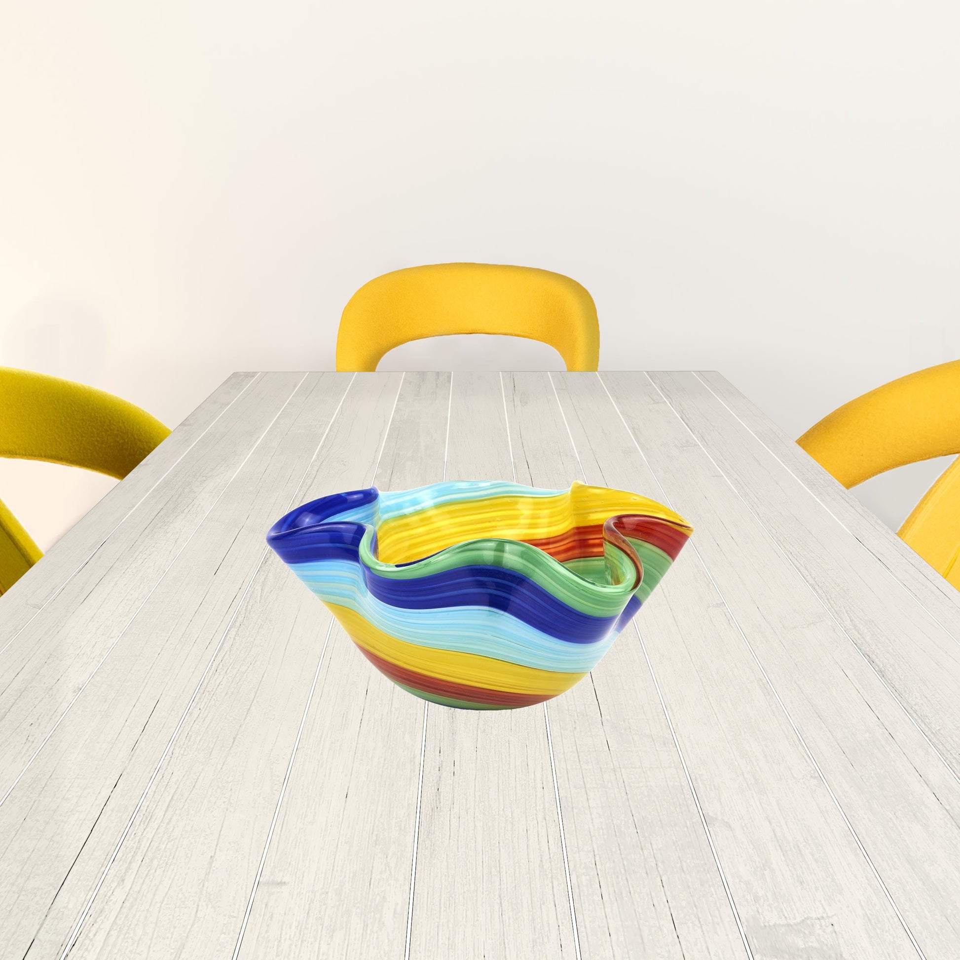 8" Rainbow Murano Glass Wavy Serving Bowl - Loft&Timber