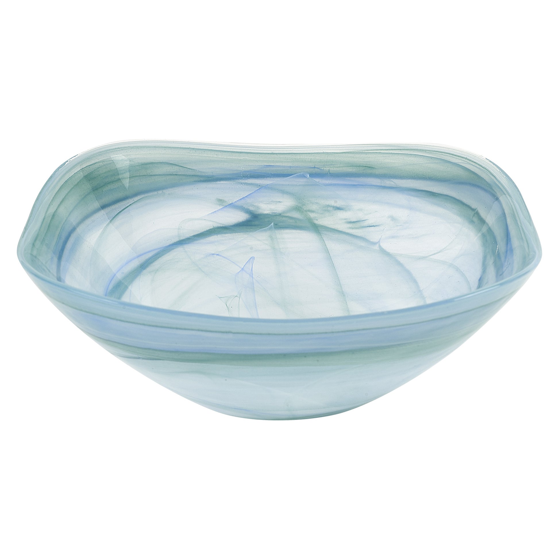 10" Aqua Blue And White Alabaster Glass Square Salad Bowl - Loft&Timber