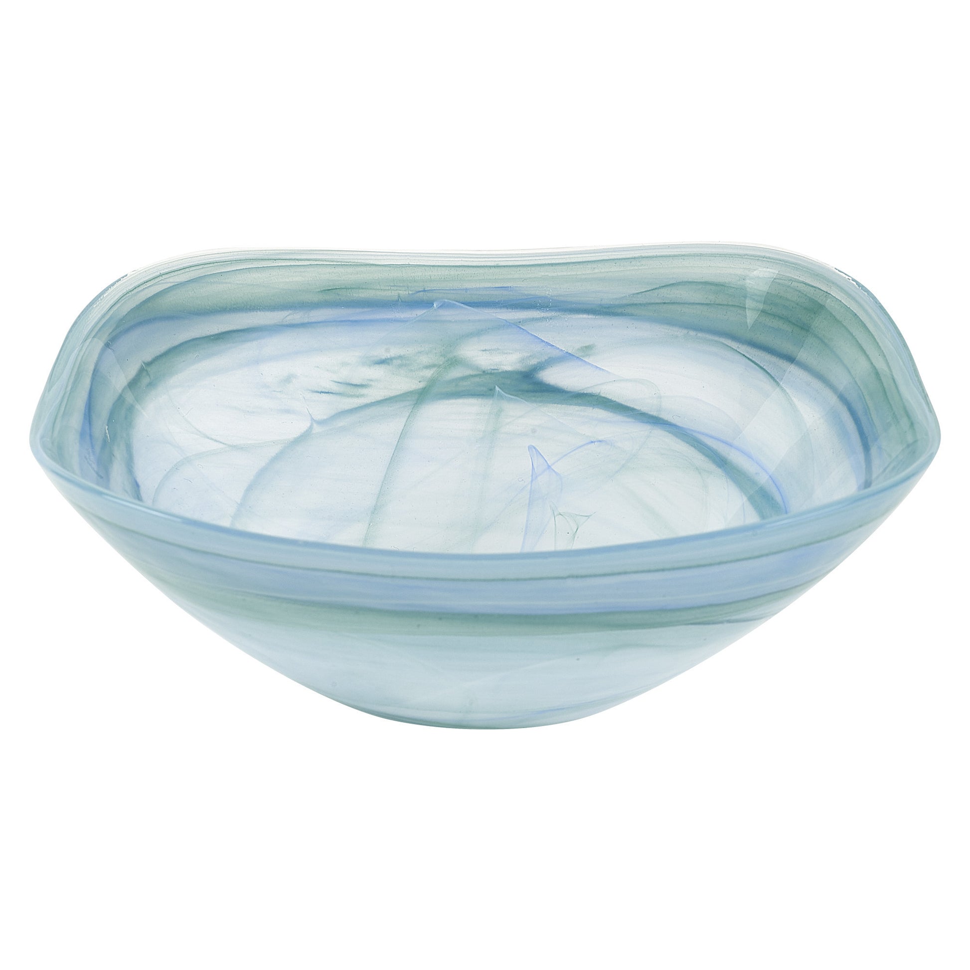 10" Aqua Blue And White Alabaster Glass Square Salad Bowl - Loft&Timber