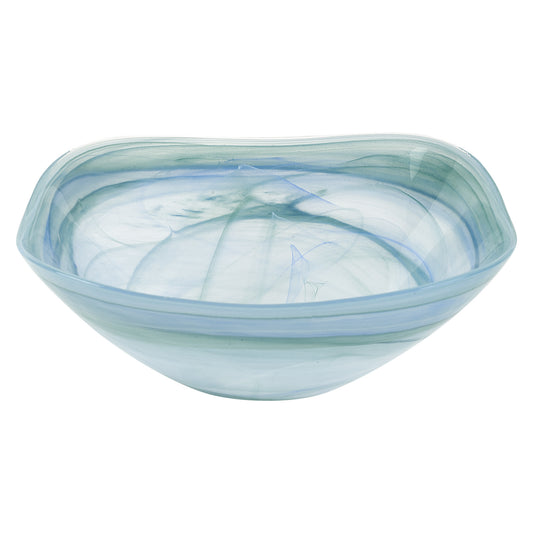 10" Aqua Blue And White Alabaster Glass Square Salad Bowl - Loft&Timber