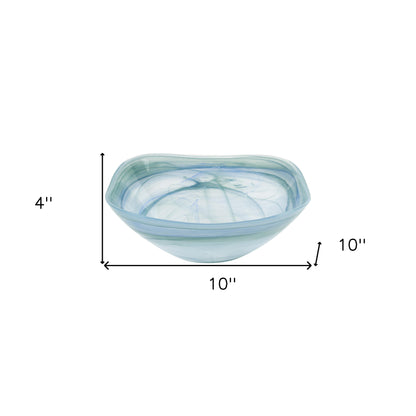 10" Aqua Blue And White Alabaster Glass Square Salad Bowl - Loft&Timber