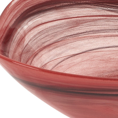 10" Red And White Alabaster Glass Square Salad Bowl - Loft&Timber