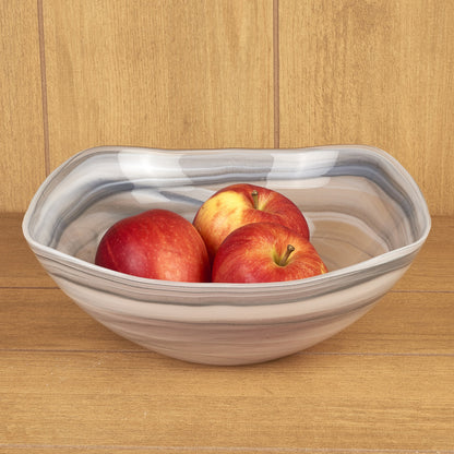 10" Gray And White Alabaster Glass Square Salad Bowl - Loft&Timber